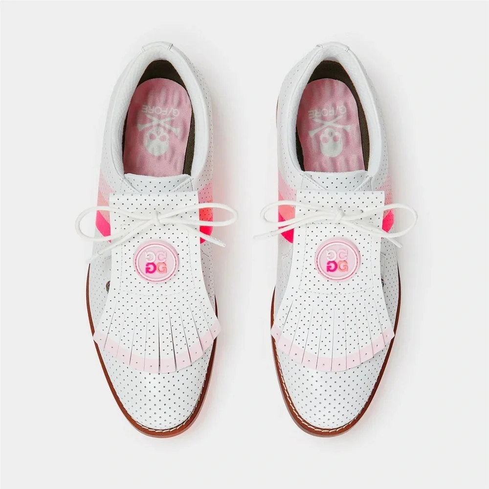 G/Fore Gallivanter Luxe Leather Kiltie Golf Shoes Pink White Womens - Picture 4 of 7